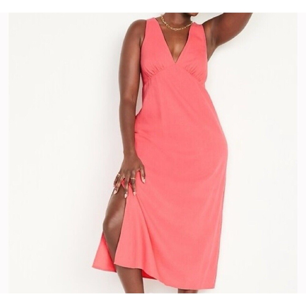 Old Navy Shift Dress Women Rose Sleeveless V-Neck Tie Smocked Preppy Sz XXL NWT